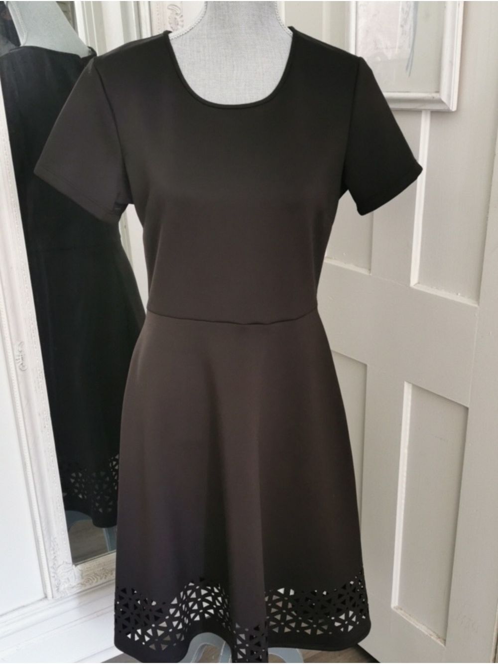 Avon Signature Dark Romantic A-line Black Dress with Laser Cut Hem. M
